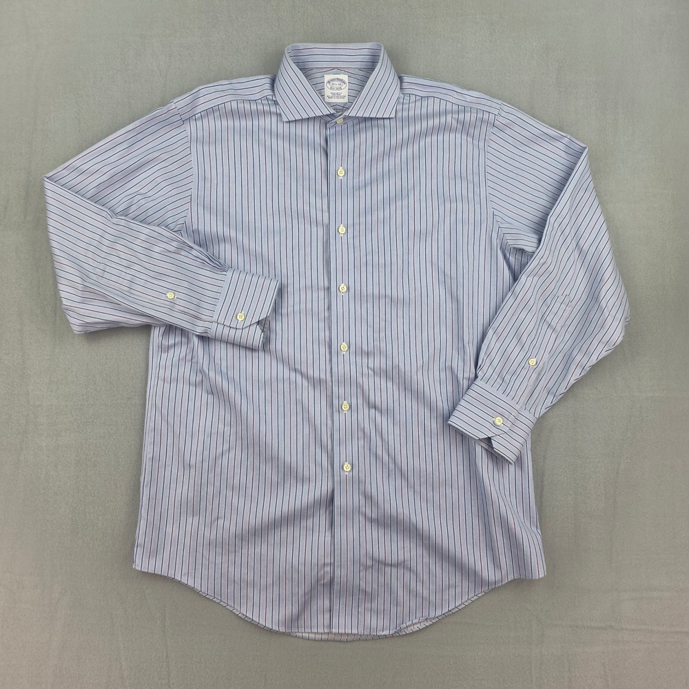Brooks Brothers Dress Shirt Mens 15.5-33 Blue Striped Non-Iron Regular Fit